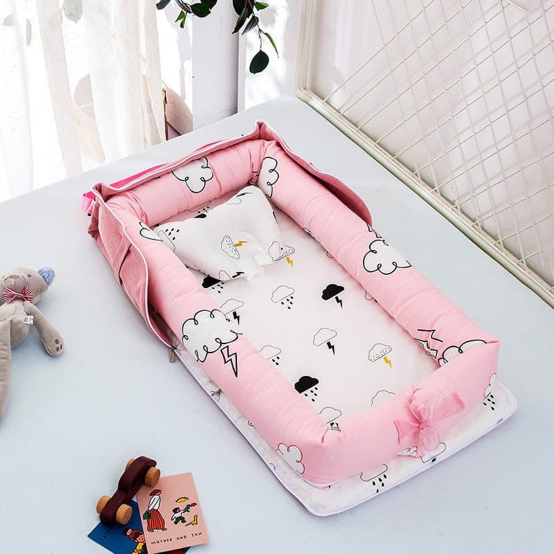 Portable Baby Nest With Pillow, Newborn Baby Lounger With Foldable Bag